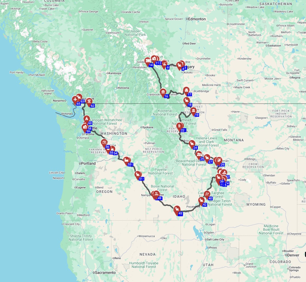 Canada RV route planner free trial Calgary to Vancouver Camper itinerary